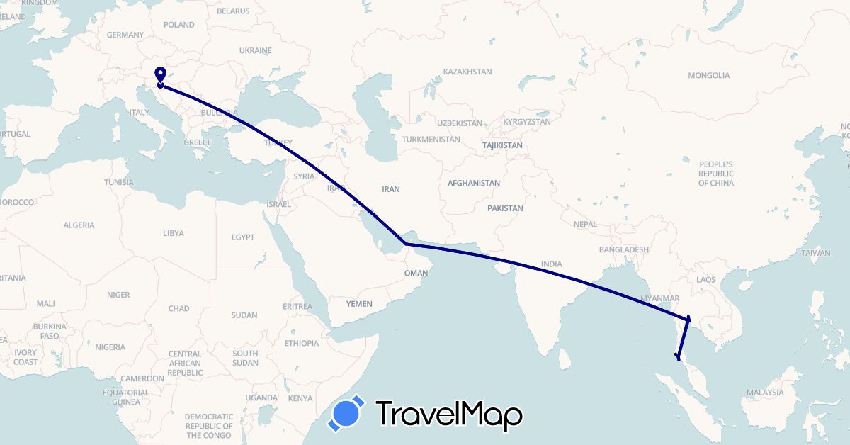 TravelMap itinerary: driving in United Arab Emirates, Croatia, Thailand (Asia, Europe)